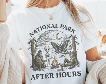 National Park After Hours T-Shirt, Bigfoot Alien Mothman Werewolf Campfire Comfort Colors® Shirt