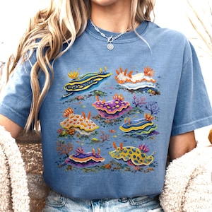 Colorful Sea Slugs T-Shirt, Nudibranch Marine Life Illustration Tee, Ocean Creature Art Shirt