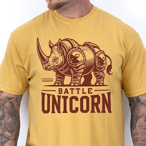Cool Battle Unicorn T-Shirt, Unique Pumpcover Shirt, Funny Rhino Graphic Tee,  Gym Lover Top