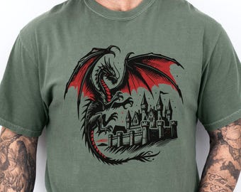 Dragon Castle T-Shirt: Gothic Medieval Fantasy Art Tee