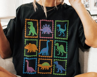 Colorful Dinosaur Stamp T-Shirt: Jurassic Era Comfort Colors Tee