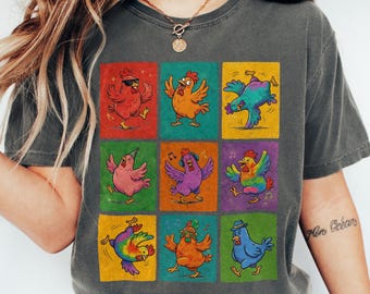Funny Chicken Shirt, Retro Farmyard Humor Tee, Groovy Dancing Chickens Comfort Colors® Shirt