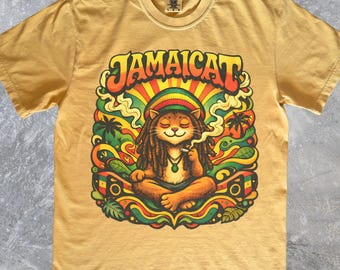 Jamaicat T-Shirt, Funny Reggae Cat Tee, Chill Island Kitty Shirt, Tropical Music Animal Apparel