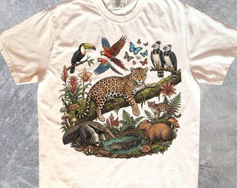 Rainforest Wildlife T-Shirt, Tropical Jungle Animals Tee, Exotic Nature Lover Shirt