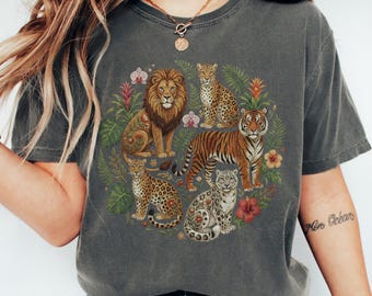 Big Cats Comfort Colors® T-Shirt, Boho Lion Tiger Leopard Tee, Feline Lover Shirt