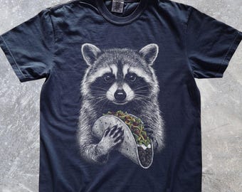 Raccoon Eating Taco Graphic Tee, Funny Trash Panda T-Shirt, Vintage Food Lover Shirt