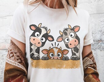 Funny Cow T-Shirt, Curious Cattle Tee, Peeking Calves Farm Animal Comfort Colors® Shirt