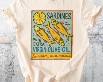 Sardines T-Shirt, Tinned Fish Tee, Mediterranean Summer Mon Amour Seafood Poster Shirt