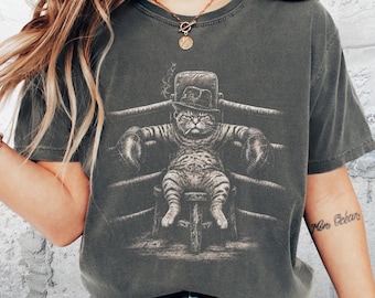 Vintage Boxing Cat T-Shirt, Retro Ring Fighter Tee, Funny Boxer Feline Art Shirt