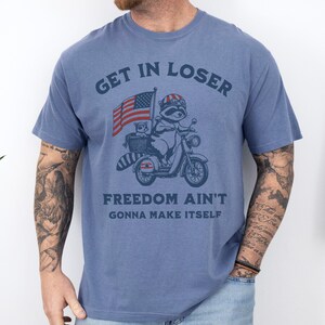 Funny Patriotic Raccoon Comfort Colors T-Shirt: 4th of July Gift Blue Jean
