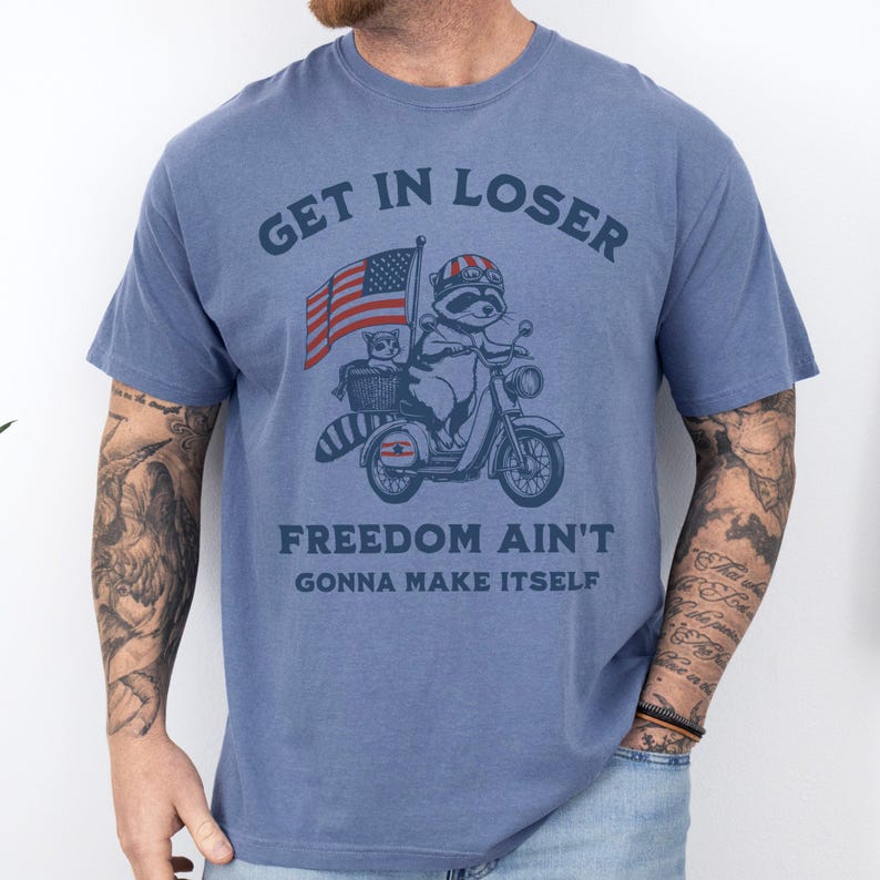 Funny Patriotic Raccoon Comfort Colors T-Shirt: 4th of July Gift Blue Jean