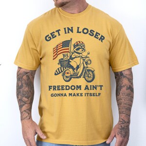 Funny Patriotic Raccoon Comfort Colors T-Shirt: 4th of July Gift Mustard