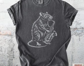 Funny Rat Saxophone T-Shirt, Music Lover Tee, Animal Playing Jazz Comfort Colors® Shirt