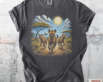 Running Hyenas T-Shirt, African Savanna Wildlife Tee, Retro Animal Safari Comfort Colors® Shirt