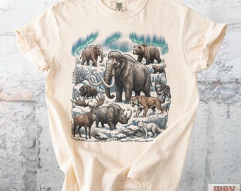 Ice Age Animals T-Shirt, Woolly Mammoth Saber Tooth Tiger Tee, Prehistoric Wildlife Shirt