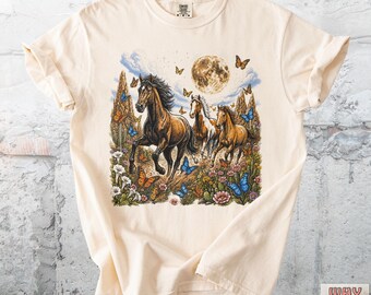 Wild Horse Full Moon Butterfly T-Shirt, Southwestern Equine Tee, Equestrian Comfort Colors® Shirt