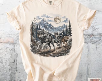Running Wolves T-Shirt, Vintage Wolf Pack Moon Shirt, Forest Wildlife Comfort Colors® Shirt
