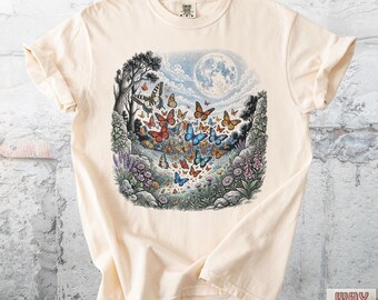 Vintage Butterfly Moon T-Shirt, Wildflower Meadow Tee, Comfort Colors® Gardening Shirt