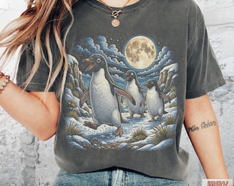 Moonlit Penguin T-Shirt, Whimsical Arctic Animal Tee, Antarctic Wildlife Comfort Colors® Shirt