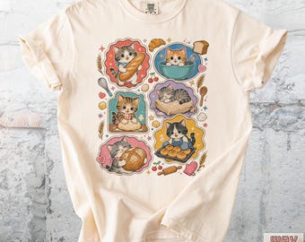 Funny Baker Cats T-Shirt, Kittens Baking Bread Tee, Whimsical Kitchen Art Comfort Colors® Shirt