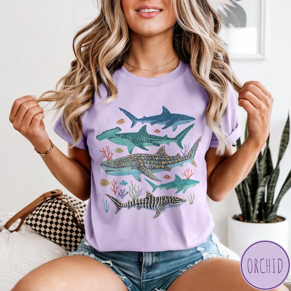 Colorful Shark Shirt, Vintage Marine Life Tee, Sea Creature Art Comfort Colors® T-Shirt