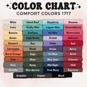 May include: A color chart displaying a variety of fabric colors, including white, ivory, and banana. Other colors include island reef, chambray, and blossom. The text "COLOR CHART COMFORT COLORS 1717" is at the top.
