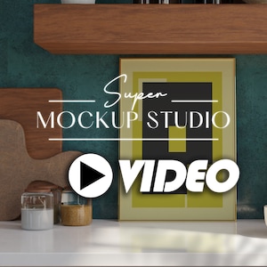 Video Frame Mockup, Thin Vertical Mockup in Kitchen Interior, Animated PSD Poster Mockup for Wall Art Print,DIN A ISO A4 A3 A2 5x7 Photoshop