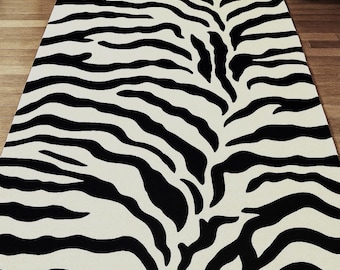 Black & White Zebra Rug, Hand Tufted Animal Rug, 100% Wool Carpet For Living Room, Bedroom And Home Decor