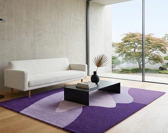 Purple Abstract Area Rug, Modern Hand Tufted Wool Rug, Contemporary Geometric Carpet, Lavender Statement Rug, Luxury Minimalist Floor Decor