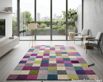 Hand Tufted Wool Checkered Area Rug, Modern Living Room Décor