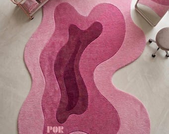 Pink Abstract Irregular Wool Rug, Hand Tufted Unique Shape Area Rug