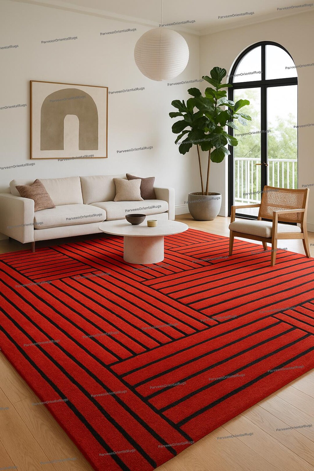 Red Tuft Rug Red Geometric Wool Rug – Hand-tufted Modern Carpet - Etsy