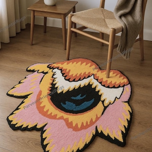 Pink Flower Rug, Irregular Shaped Hand Tufted Rug,  100% Fine Wool Rug, Accent Rug For Home, Living Room And Bedroom Decor
