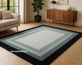 Modern Border Area Rug, Hand Tufted Minimalist Rug, Contemporary Living Room Carpet, Neutral Area Rug For Living Room, Bedroom & Home Decor
