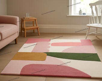 Hand-Tufted Wool Rug – Pink Abstract Modern Rug