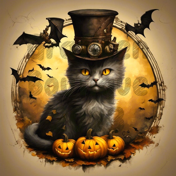 Steampunk Halloween Cat, Diamond Painting Template, Cat Art Halloween Decor  Halloween Decor Kitty AI Cat Home Decor AI Cat Design 