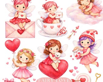 Valentine Fairy Love Clipart Red Watercolor Fairy Clipart Cute Little Girl Baby Fairy Png Nursery Clip Magical Fairy Romantic  Heart
