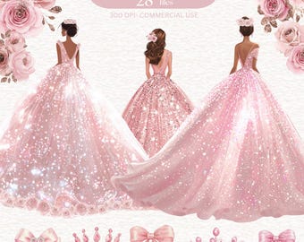 Light Pink Quinceanera clipart Pink Ball room princess image pink bow Invitation Elements PNG blush pink Roses flowers Wedding Prom Dresses