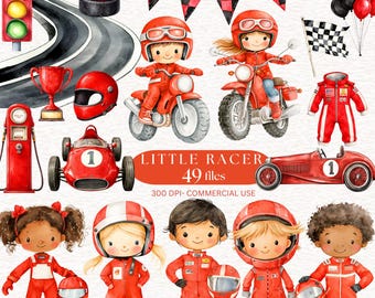 Red Racer Racing Car Clipart, Baby Race Car Birthday Clipart, Little Racer Graphics