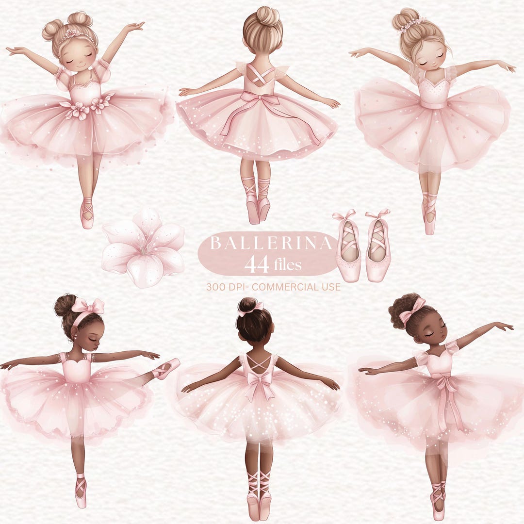 Pink Ballerina Clipart Cute Ballet Watercolor PNG Light Pink Floral ...