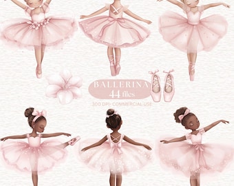 Pink Ballerina Clipart Cute Ballet Watercolor PNG Light Pink floral Theater princess pink flowers image Baby Ballerina Tutu Birthday PNG