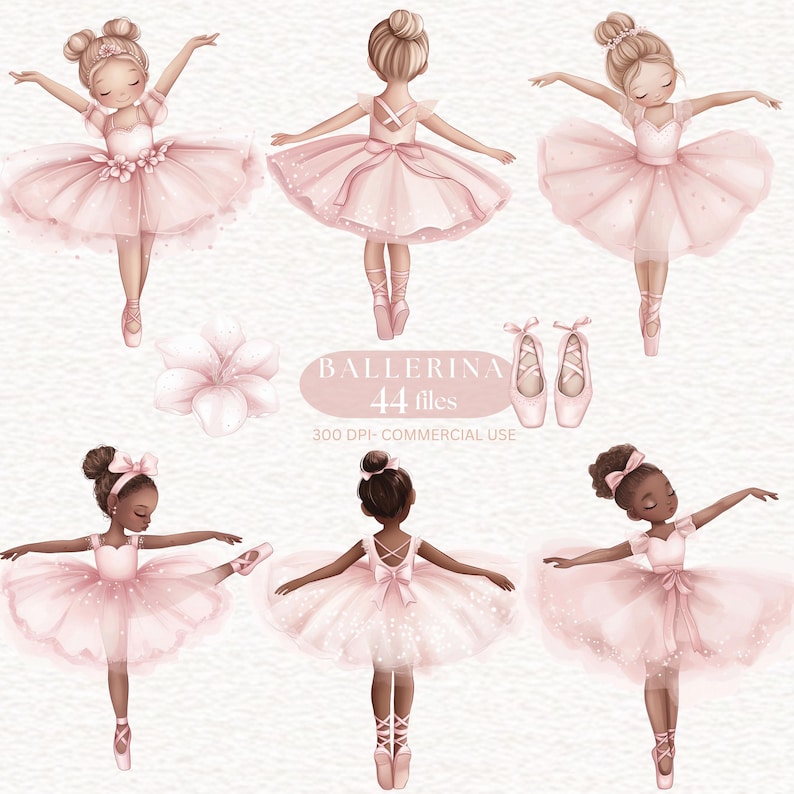 Pink Ballerina Clipart Cute Ballet Watercolor PNG Light Pink Floral ...