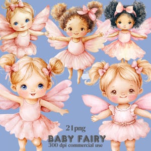 21 Rosa Fee Clipart, niedliche kleine Mädchen Clipart, Baby Fee Clipart, Kinderzimmer Clipart, digitaler Download, Kartenherstellung, Junk Journals, Png