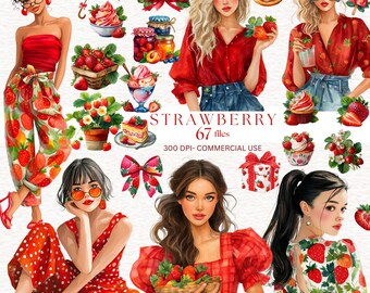 Akwarela Truskawka Clipart Dziewczyna w sukience truskawkowej Png Truskawkowe babeczki Truskawkowe dziewczyny obraz Truskawkowy dżem Clipart do użytku komercyjnego