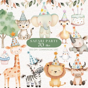 Safari Birthday Clipart Cute Animal Clipart image Watercolor Forest Animal Clipart Jungle Animal PNG Baby Shower Clipart Party HBD clipart