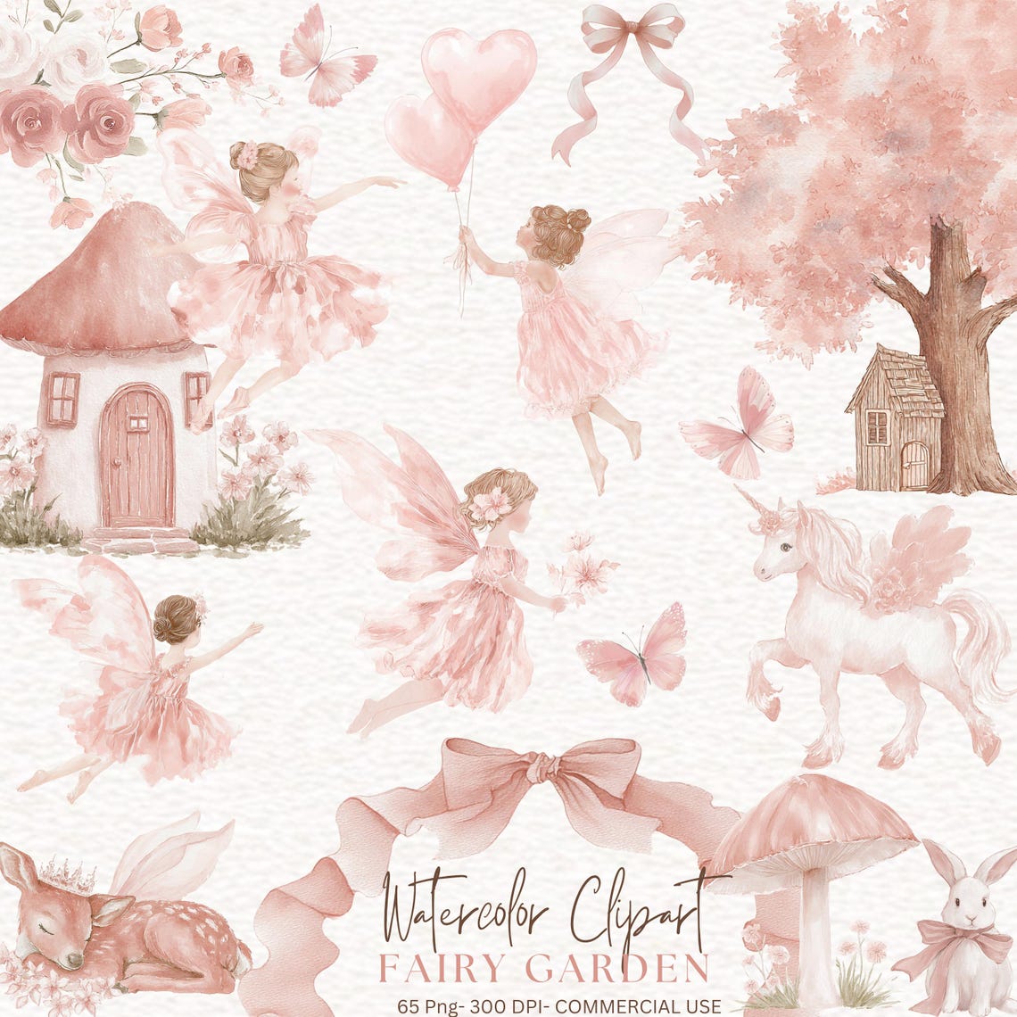 Watercolor Pink Fairy Garden Clipart Fairies Image Cute Little Girl ...