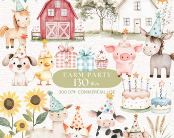 Watercolor Farm Animals Clipart Cute Farm Party Clipart Animal Birthday Clipart Horse Pig Cow Baby Animals Clipart Barn Clipart Barnyard png