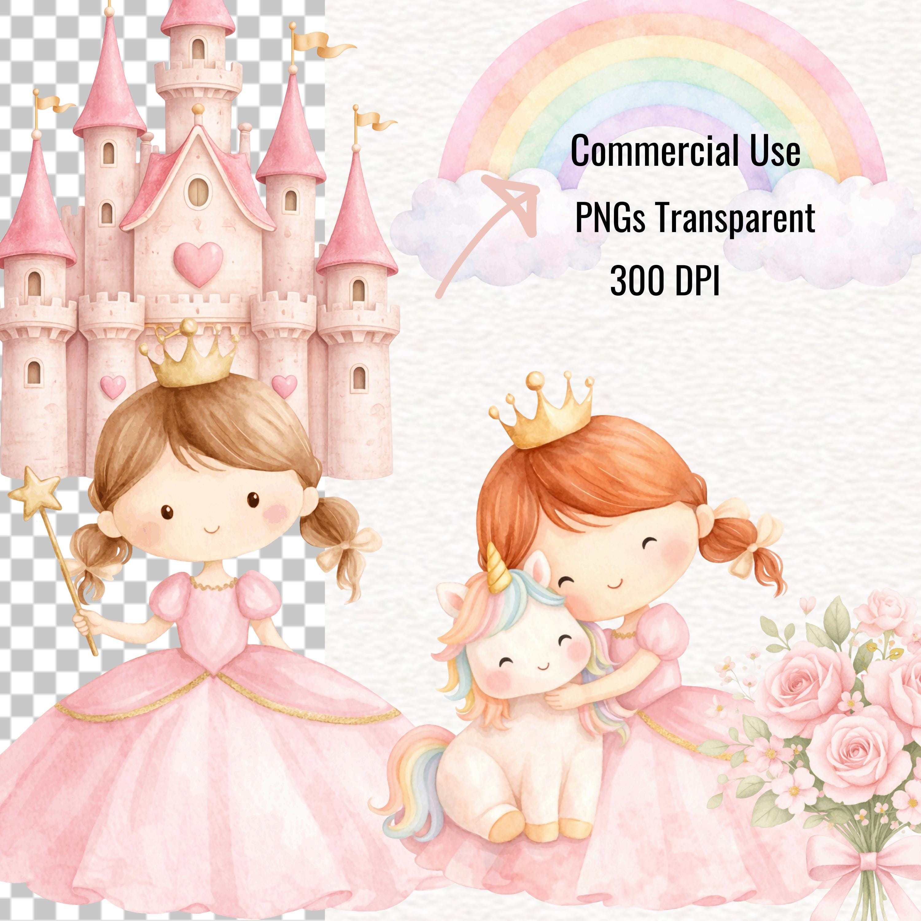 Watercolor Pink Princess Clipart, Pink Gold Royal Clipart Unicorn Pony ...