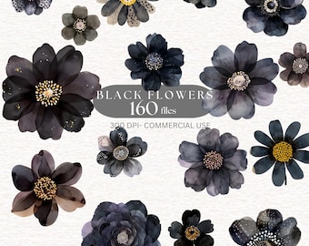 Watercolor black flowers clipart floral watercolor image Abstract Flowers PNG Bloom flowers Clip art Minimal flower stickers