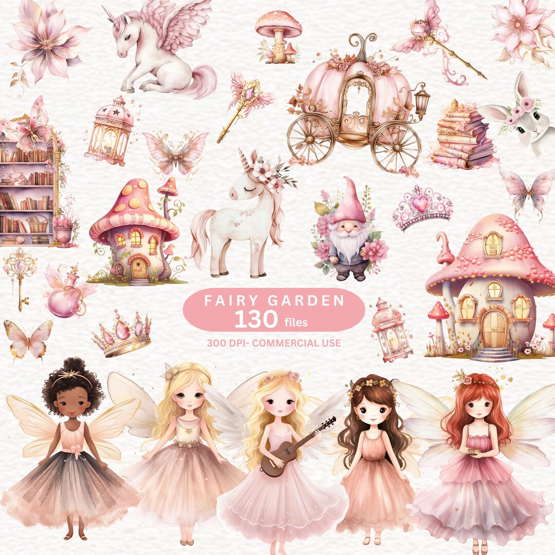 130 Pink Fairy Garden Clipart Watercolor Fairy Clipart Cute Little Girl ...